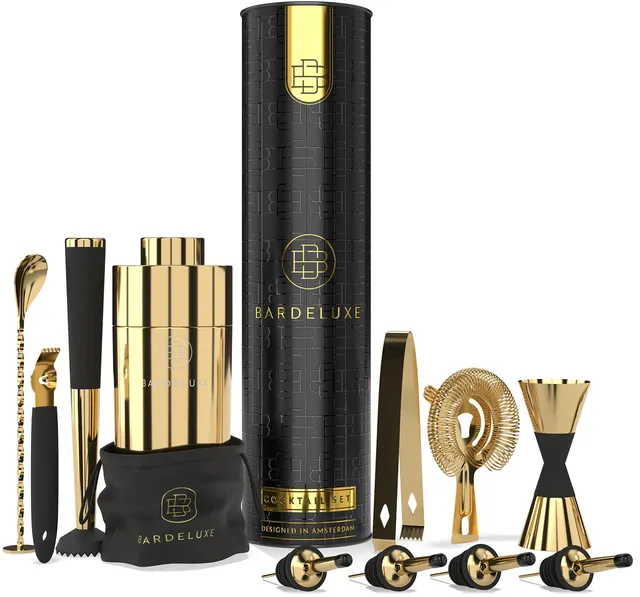 bardeluxe-cocktail-sets-11-teilig-cocktailshaker-set-edelstahl-gold-750ml image 1